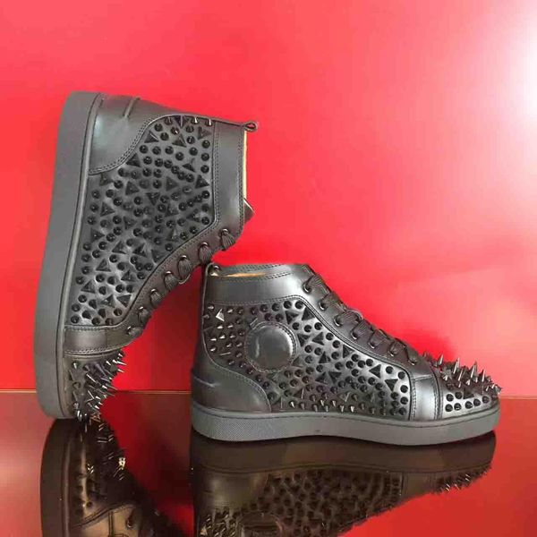 

name brand black pik stud red soles spikes high sneakers shoes womenmen red bottom shoes designer casual walking original b