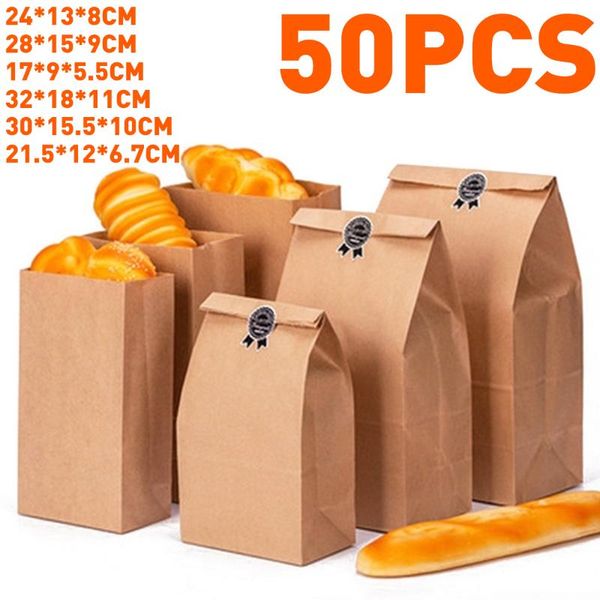 

50pcs/set vintage kraft paper bags brown baking candy wedding candy bread nuts snack package bag gift bags supplies