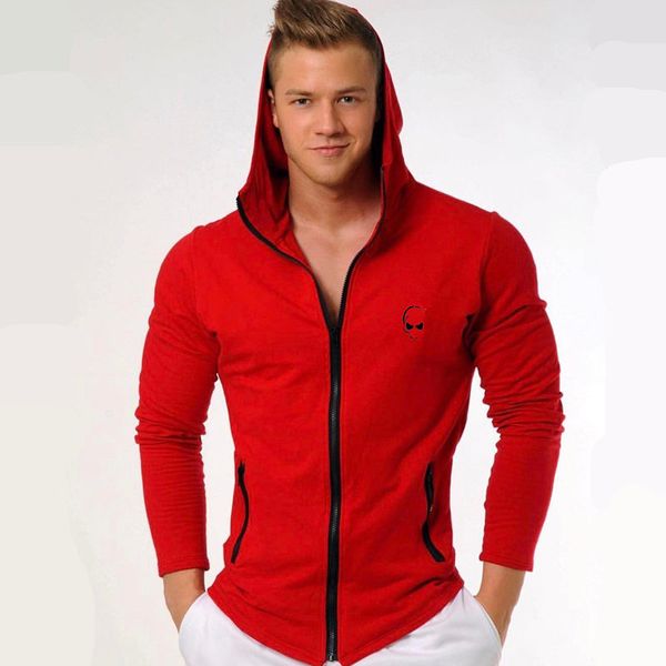 

mens cotton zipper hoodie man casual fashion slim sweatshirt gyms fitness bodybuilding jacket coats male joggers clothing, Black