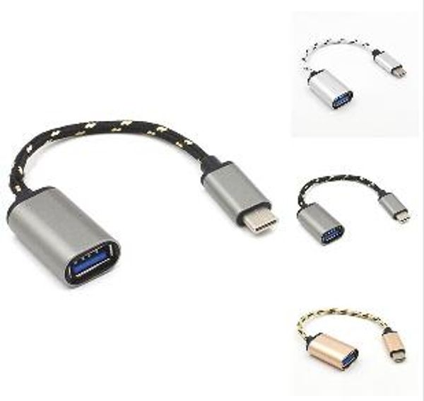 Tipo C 3.1 para USB Feminino Nylon Weave conversor adaptador OTG único cabo de dados do cabeçalho