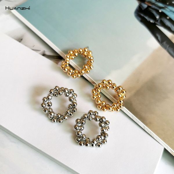 

huanzhi 2019 new korean metal irregular round multi knots geometric earrings brass hoop earrings for women girls party jewelry, Golden;silver
