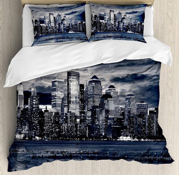 

bedding sets city duvet cover set dramatic view of york skyline from jersey side clouds buildings charcoal grey black white