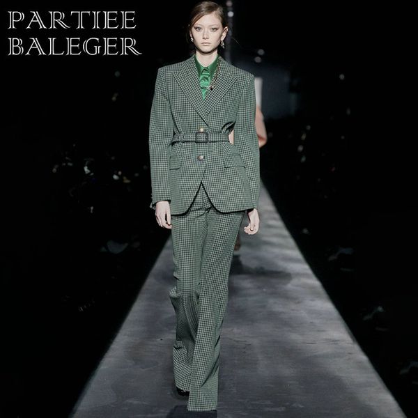 

pb 2020 new in women fashion runway green grid long sleeves bodycon celebrity party 2 pieces jacket suits, White;black