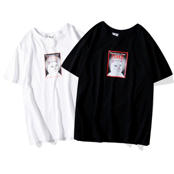 

ripndip тенниска 20ss mens сша время дизайнер футболка роскоши кошки печати мужчины рубашка с короткими рукавами высокого качества хлопка му, White;black