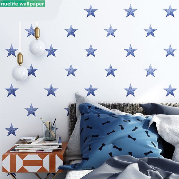 

blue five-pointed star pattern non-woven wallpaper living room bedroom boy girl kid room kindergarten tv background wall paper