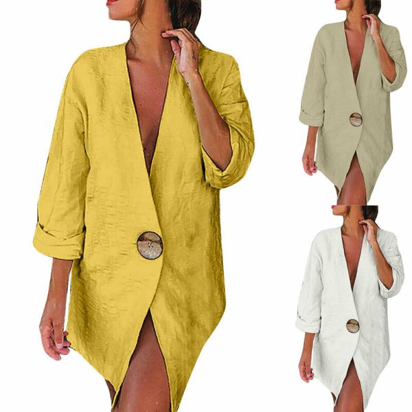 

women casual solid long sleeve jacket coat notched collar jacket khaki female suit autumn, Black;brown