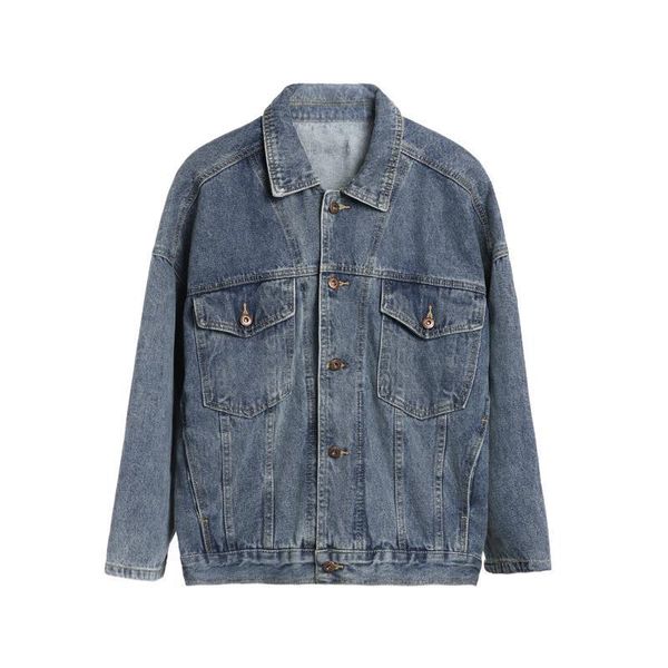 

women basical jean jacket bleach solid turn-down colla loose casual blue fashionable female coats outwear denim jacket feminine, Black;brown