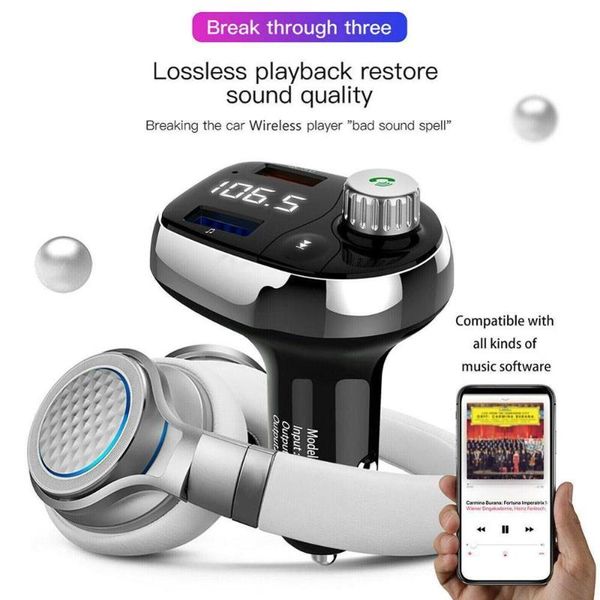 

car fm transmitter bluetooth 4.2 wireless hands-for car kit auto mp3 player quick charge dual usb fm modulator