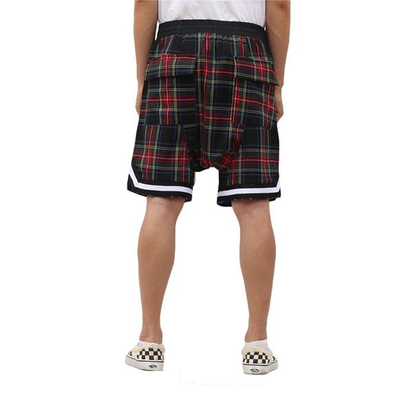 

men's scottish plaid shorts oversized streetwear mesh tartan drop crotch shorts side zip stretch waist knee length, White;black