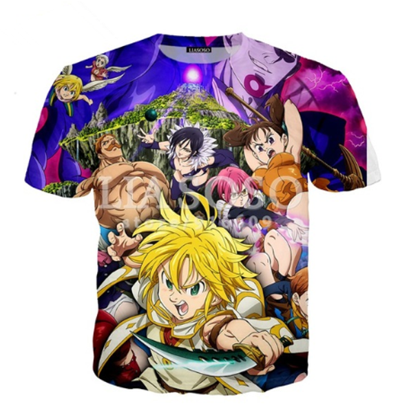 

2019 новое аниме nanatsu no taizai семь смертных грехов футболки с 3d-принтом футболка мужская / женская одежда для улицы топы футболка лето, White;black
