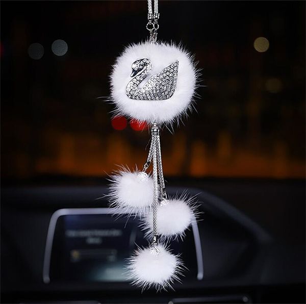 

car pendant swan diamond plush car ornaments rearview mirror pendant 3 styles