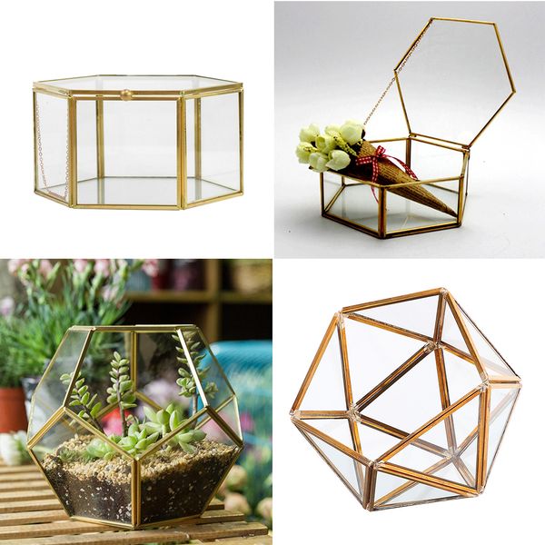 

2pcs glass geometric terrarium succulent planter flower vase container jug