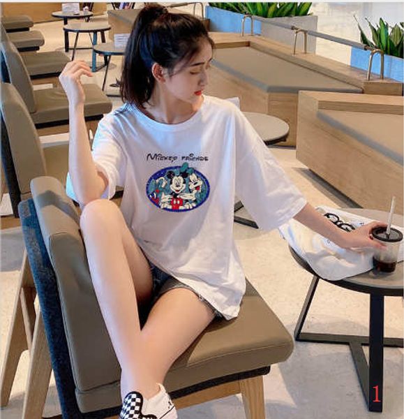 

2020 new womens designer t-shirts long length summer loose breathable plus size womens cloths carton stlye fashion mouse print cloths, White