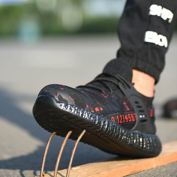 

men safety work shoes men outdoor steel toe footwear combat ankle boots indestructible stylish breathable sneaker, Black