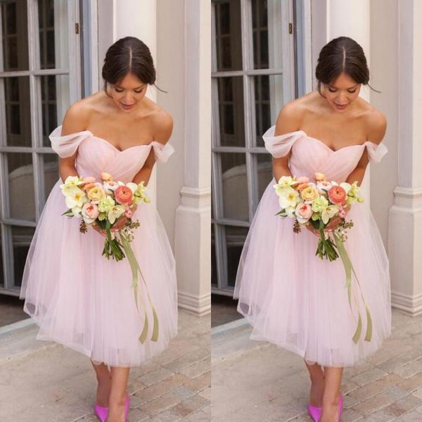 2019 дешевые высококачественные страна невесты платье blush blush розовый ruched tulle от плеча чай по длине кулинарные галочки