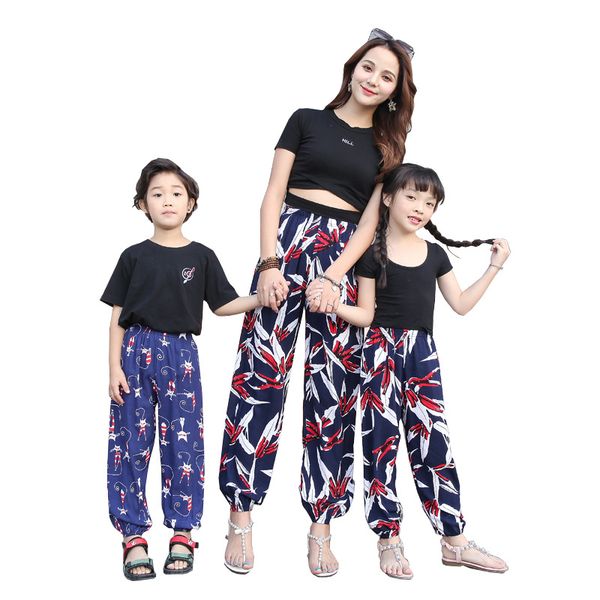 

teenage boy girls bloomers summer loose beach pants kids printed thin trousers for 1-20 years yoga pants children's clothes, Blue