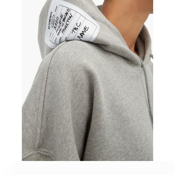 

19fw vetements washing label hoodie solid color simple hooded sweatshirt men women street sweater casual outwear hfymwy290, Black