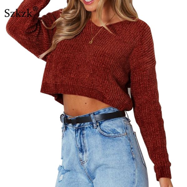 

szkzk casual loose short sweater knitwear jumpers ladies autumn winter 2019 pullover women long sleeve knit v neck sweaters, White;black