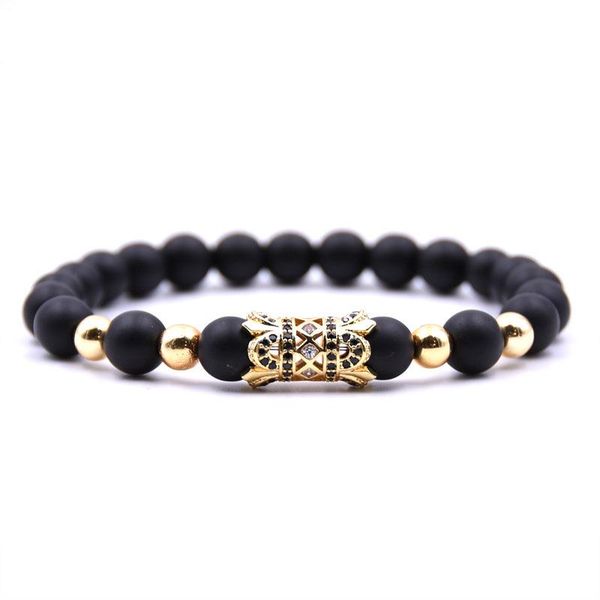 

new fashion black natural stone trendy micro paved flower beads bracelet for men women handmade jewelry pulsera accessories