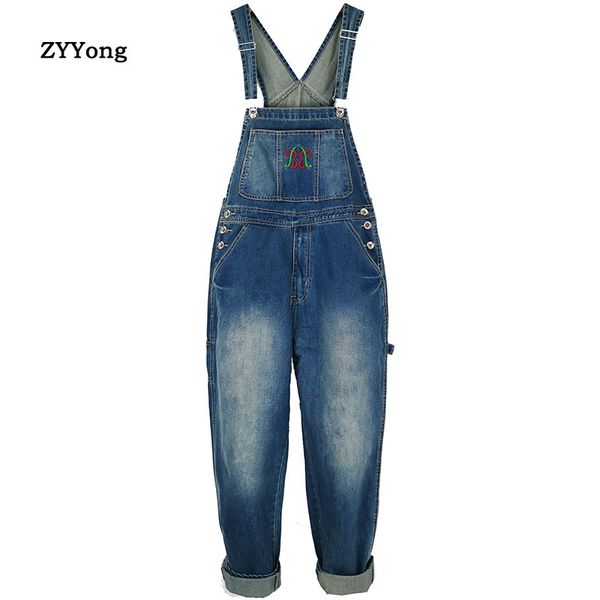 

bib overalls for man suspender pants men's jeans jumpsuits high street loose 2020 sping fashion denim male plus size s-5xl, Blue