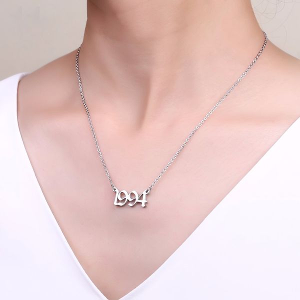 

3 colors stainless steel old english numbers necklace roma number date custom necklaces & pendants personalized choker jewelry, Silver