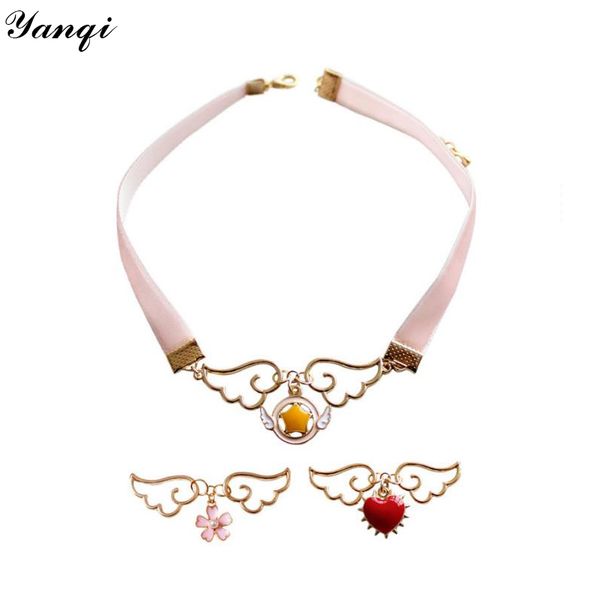 

choker cute pink velvet rope necklace star wing pendant chokers necklaces for girls trendy sweet necklaces women jewelry gift, Golden;silver