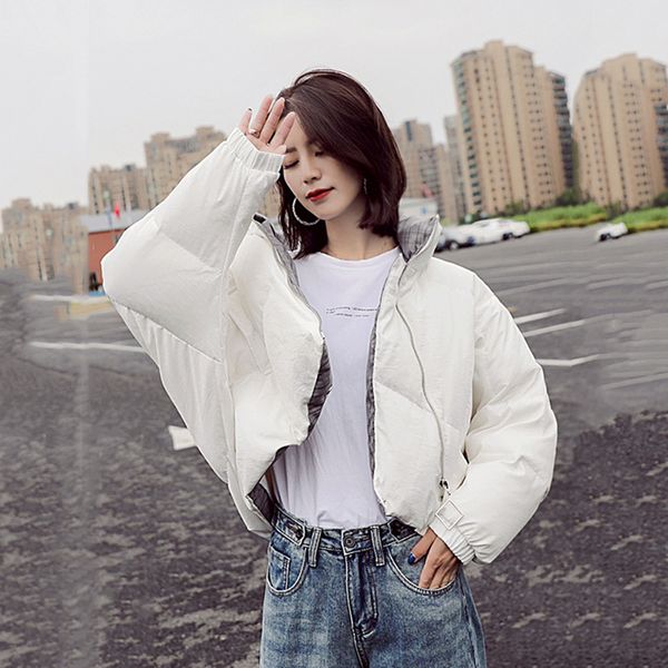 

new down jacket winter women parka outwear female 2019 personality bat sleeve short glossy down coats woman warm white duck, Black