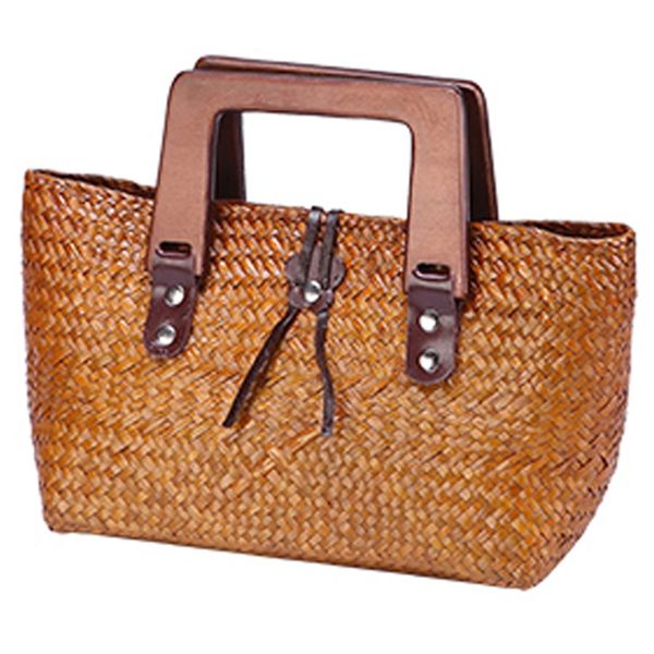 

thai version of the hand-woven bread straw bag woven bag wooden handle retro ladies handbag beach