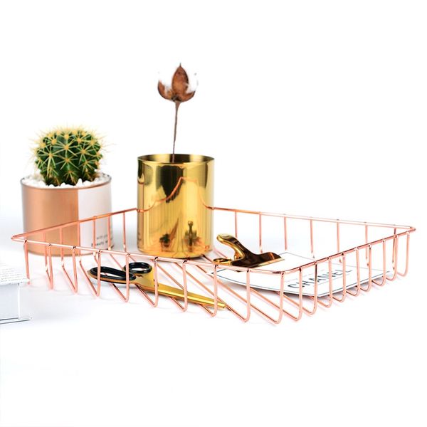 

rose gold desk tray, wire letter file tray finisher storage baskets