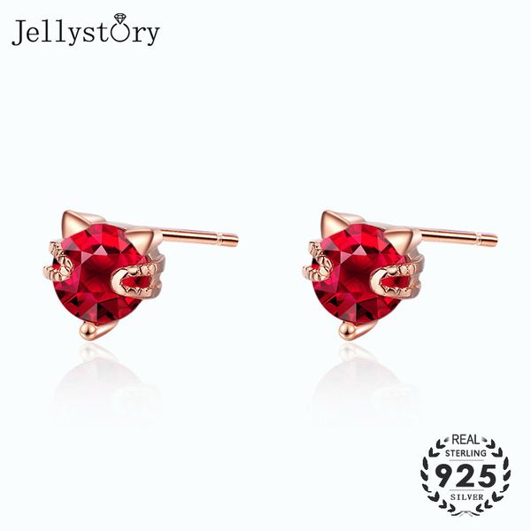 

jellystory мода 925 серьги серебряные ювелирные изделия с рубином obsidian бриллиантовые cat форма стад серьги для женщин свадьба партии под, Golden;silver