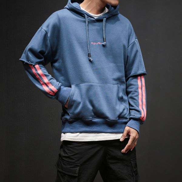 

men hooded plus size patchwork sweatshirts mens striped hoodies korean style students pullovers, Black