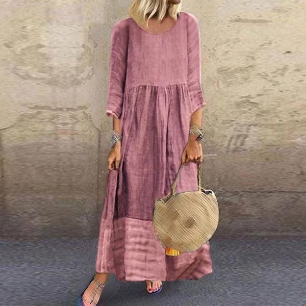 

women dress 3/4 sleeve ethnic style vintage ladies round neck casual fashion plus size sundress pullover, Black;gray