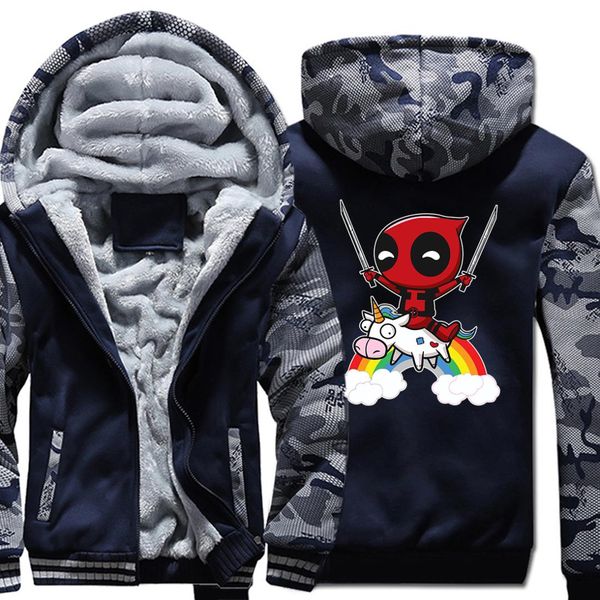 

funny deadpool novelty cartoon tracksuits 2019 winter men's wool liner jackets hoodies man harajuku streetwear brand sweatshirts, Black