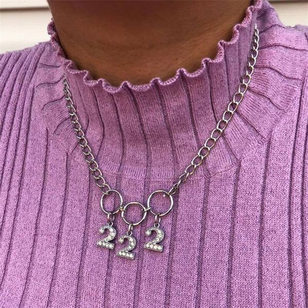 

pendant necklaces kmvexo street fashion women crystal 222 digital round necklace harajuku girls hip hop punk chic chain collares, Silver