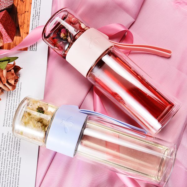 

500ml glass water bottle portable leakproof cute sports outdoor running camping hiking student gift portable glass cup