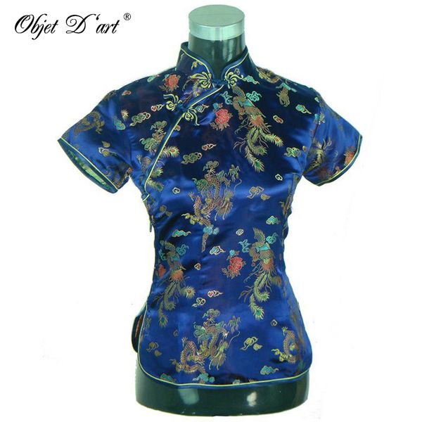 

chinese women cheongsam dragon phoenix embroidered qipao shirt traditional short sleeves qipao blouse size s-3xl, Red