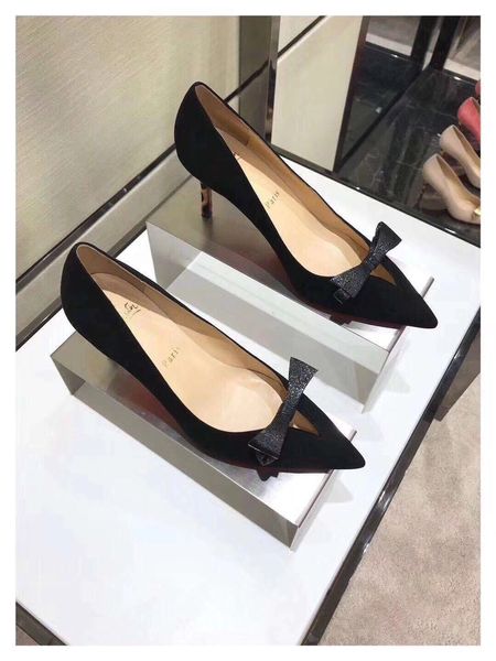 

18ss топ роскошные смешанные цвета flock женские туфли на высоких каблуках острым носом женская обувь женская мода насосы офисная обувь, Black
