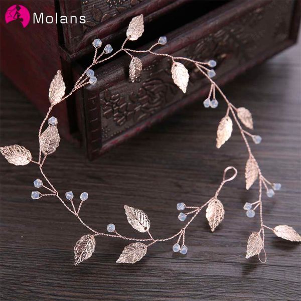 

molans european aestheticism handmade bride headdress for wedding transparent drill gold alloy leaves twisted bride headbands