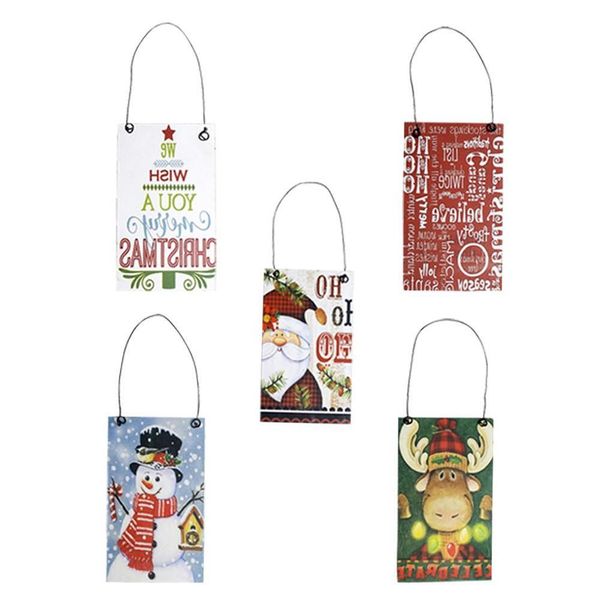 

10pcs wooden hanging card christmas tree innovative painted pendant snowman letter hanging card home decor christmas decoration