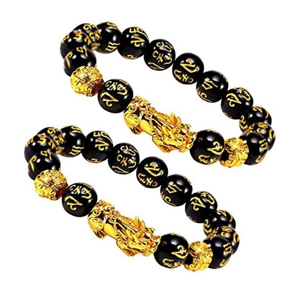 

2pcs 12mm bracelets hand carved stone elastic bracelet fashion jewelry wealth bracelet fantasy wristband presents bracelets joya, Black