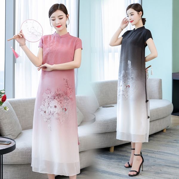 

2019 chinese dress qipao cheongsam wedding gown novelty flower embroidery cheongsam mesh dress formal party qipao vestido, Red
