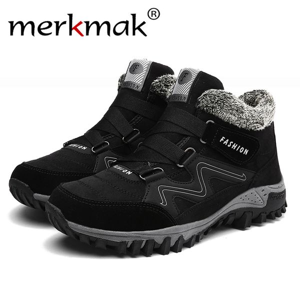 

merkmak new winter snow boots brand designer shoes men's warm plush fashion casual shoes men ankle boots sneakers, Black