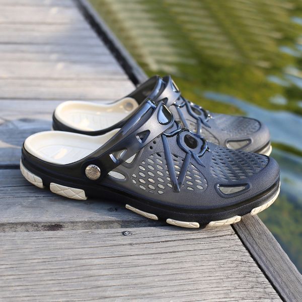 

2019 summer jelly shoes men beach sandals hollow slippers men flip flops light sandalias outdoor summer casual sandals 293, Blue;gray