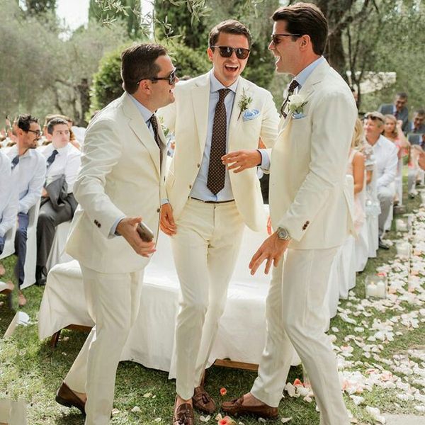 

groomsmen outfits ivory linen men suits for wedding groom tuxedo notched lapel prom party 2piece slim fit trajes de hombre terno masculino, Black;gray