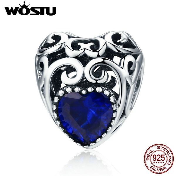 

wostu высокого качества 925 sterling silver сентября birthstone подпись сердца шариков подходят оригинальный браслет ювелирных изделий cqc57, Blue;slivery