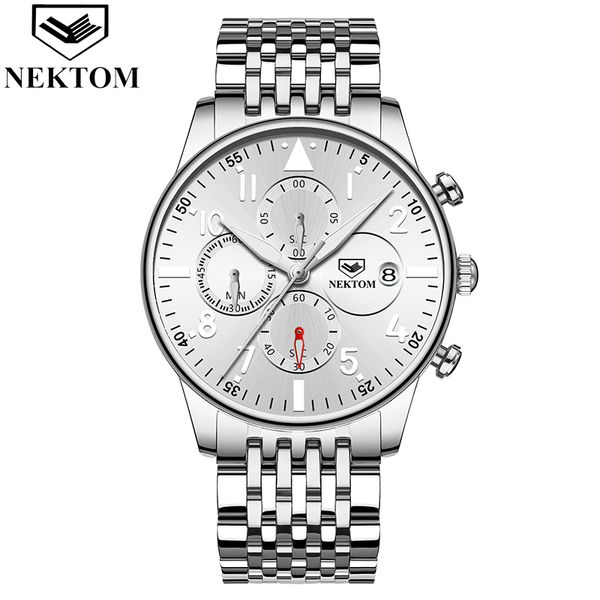 

nektom men quartz watch luxury fashion chronograph sports running calendar waterproof boy man luminous wristwatch reloj hombre, Slivery;brown
