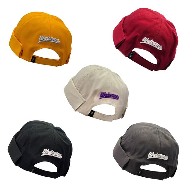 

beanies o women's hat spring letter embroidery korean hip hop skullcap sailor cap rolled cuff retro brimless beanie