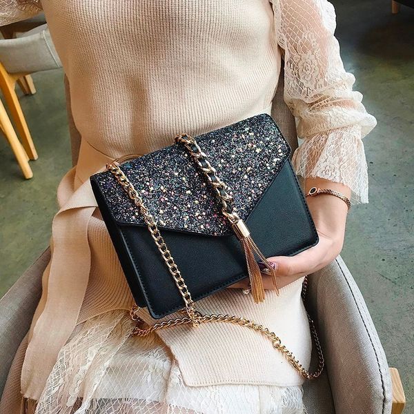 

designer handbags sequin tassel shoulder bag women sac casual fashion clutch totes messenger bags evening crossboday pu leather new