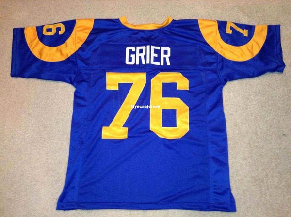 

retro custom sewn stitched #76 rosey grier blue mitchell & ness jersey high-end men's football jerseys college ncaa, Black;red