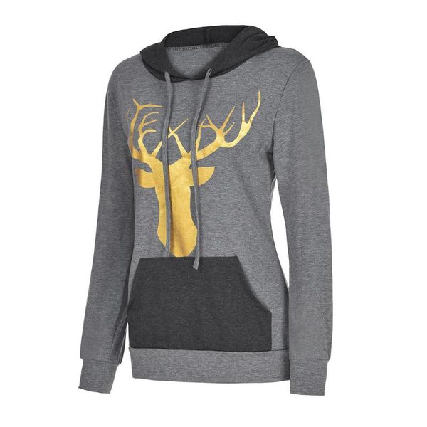 

christmas deer печати женщины вскользь легкие толстовки зимы с длинным рукавом диких sexy сладкие толстовки топы лоскутная пуловеры, Black
